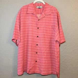 Tommy Bahama camp shirt coral peach silk size Large
